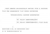 Geboortekaartje W.L.G. (Wilma) MG (1960)